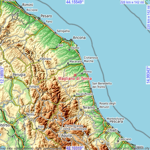 Topographic map of Magliano di Tenna