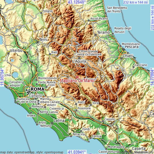 Topographic map of Magliano De'Marsi