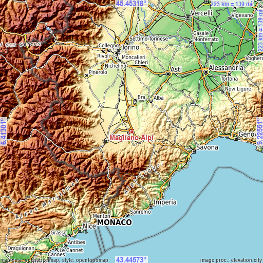 Topographic map of Magliano Alpi