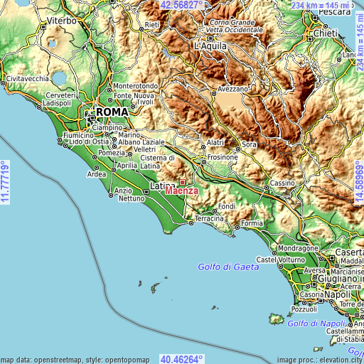 Topographic map of Maenza