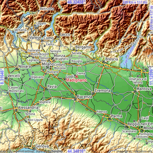 Topographic map of Madignano