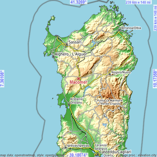 Topographic map of Macomer