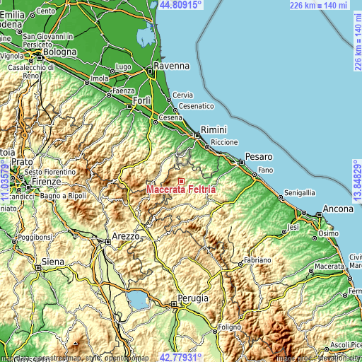 Topographic map of Macerata Feltria