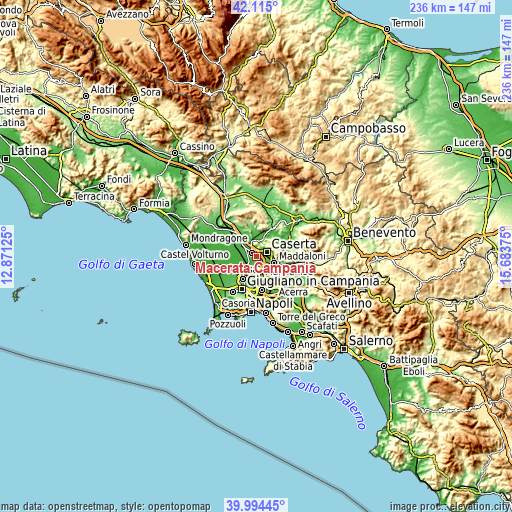 Topographic map of Macerata Campania