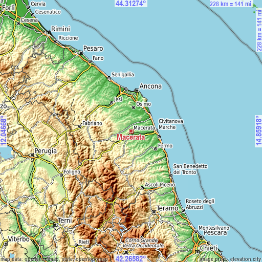 Topographic map of Macerata