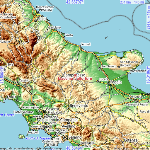 Topographic map of Macchia Valfortore