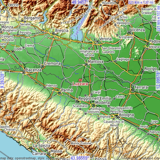 Topographic map of Luzzara