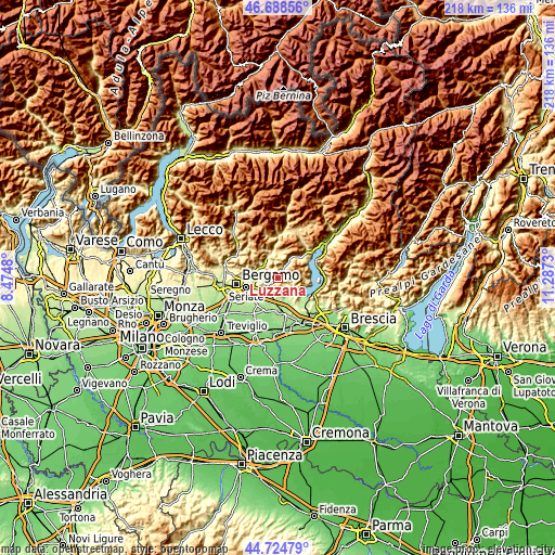 Topographic map of Luzzana