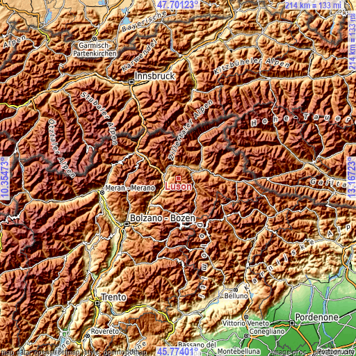 Topographic map of Luson - Luesen