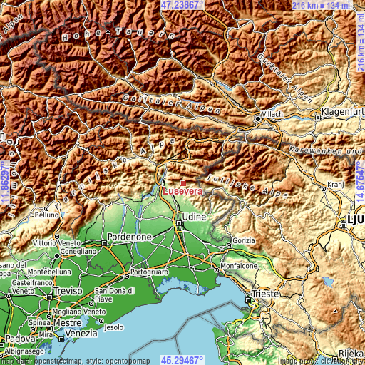 Topographic map of Lusevera