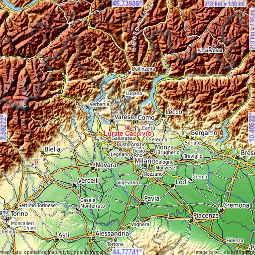 Topographic map of Lurate Caccivio