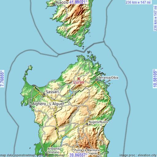 Topographic map of Luras