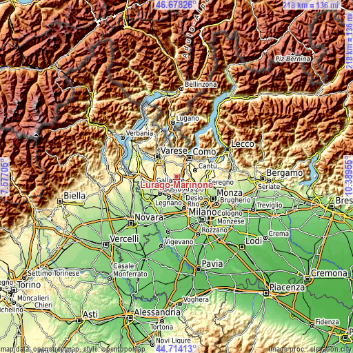 Topographic map of Lurago Marinone