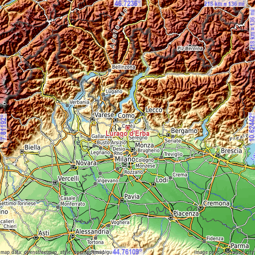 Topographic map of Lurago d'Erba