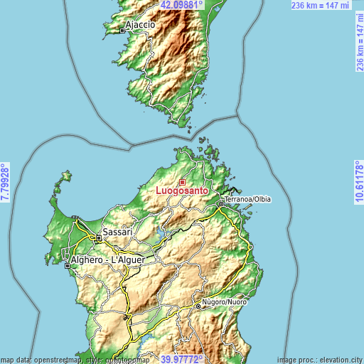 Topographic map of Luogosanto