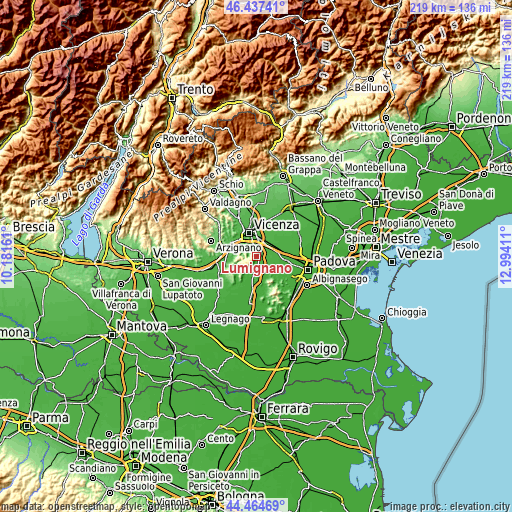 Topographic map of Lumignano