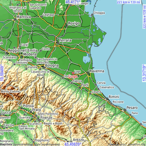 Topographic map of Lugo