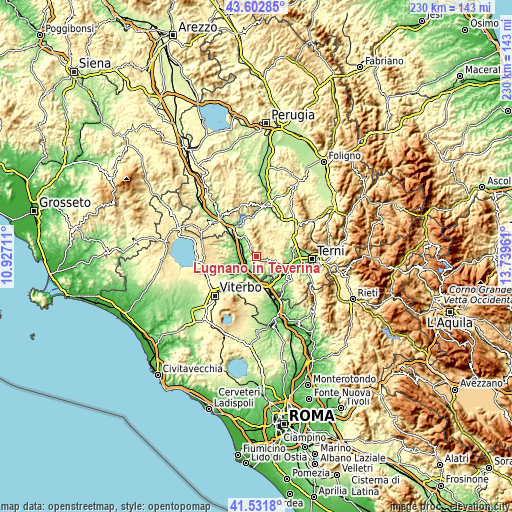 Topographic map of Lugnano in Teverina