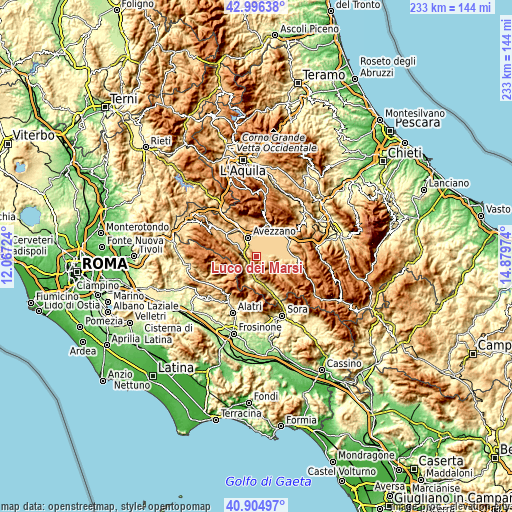 Topographic map of Luco dei Marsi