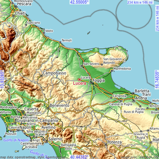 Topographic map of Lucera
