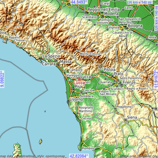 Topographic map of Lucca