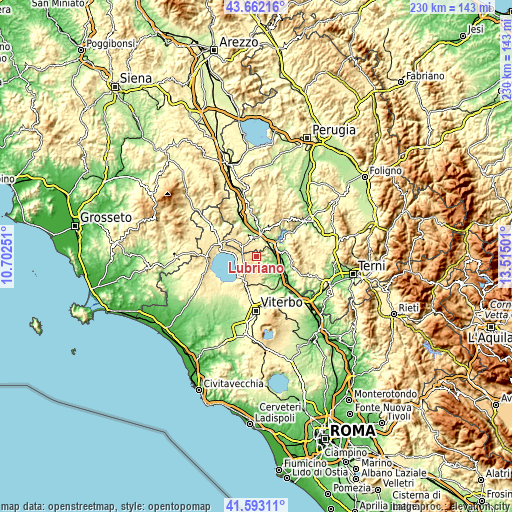 Topographic map of Lubriano