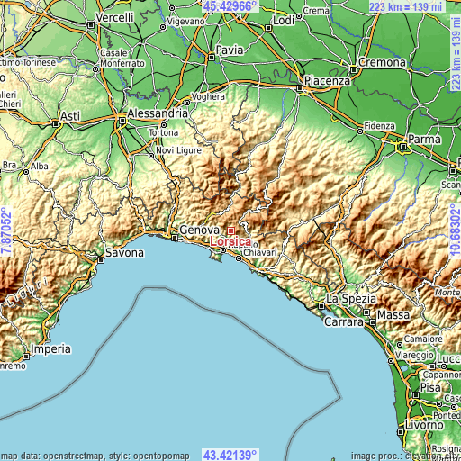 Topographic map of Lorsica