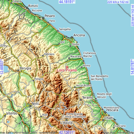 Topographic map of Loro Piceno