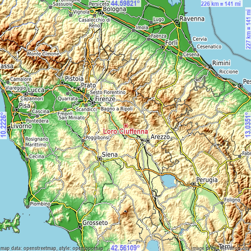 Topographic map of Loro Ciuffenna