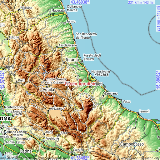 Topographic map of Loreto Aprutino