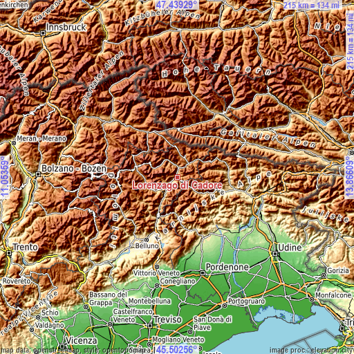 Topographic map of Lorenzago di Cadore