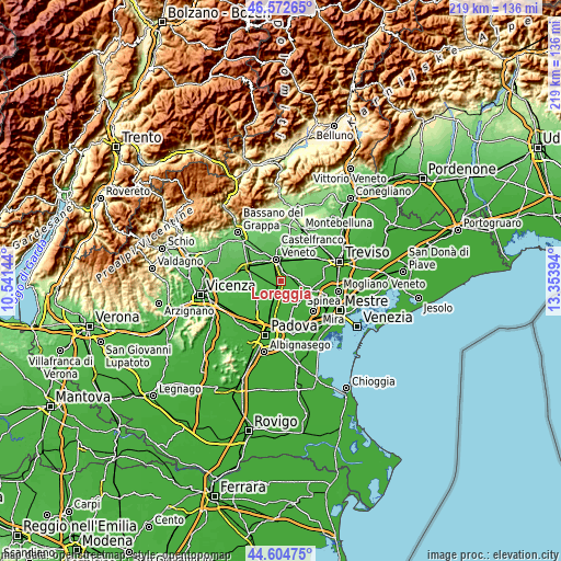 Topographic map of Loreggia