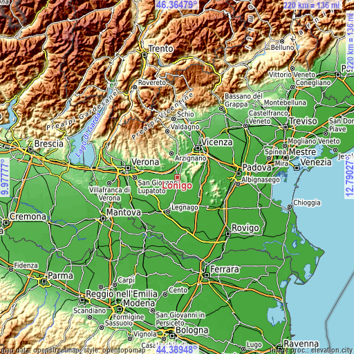 Topographic map of Lonigo