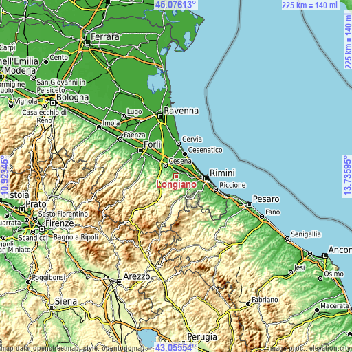 Topographic map of Longiano