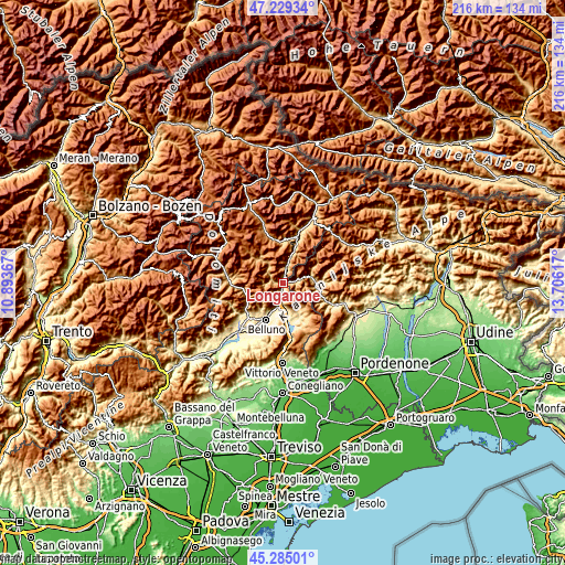 Topographic map of Longarone