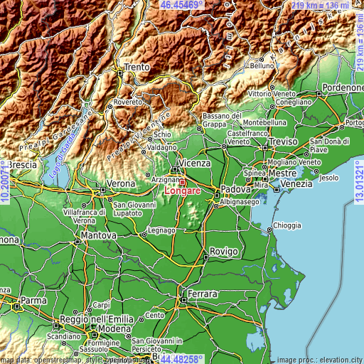 Topographic map of Longare