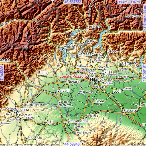 Topographic map of Lonate Pozzolo