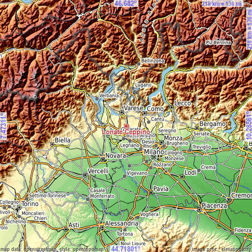 Topographic map of Lonate Ceppino