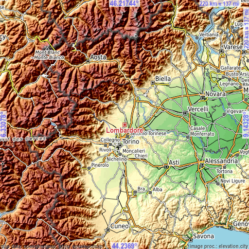 Topographic map of Lombardore