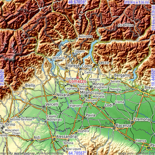 Topographic map of Lomazzo