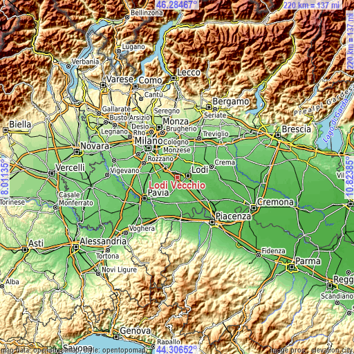 Topographic map of Lodi Vecchio