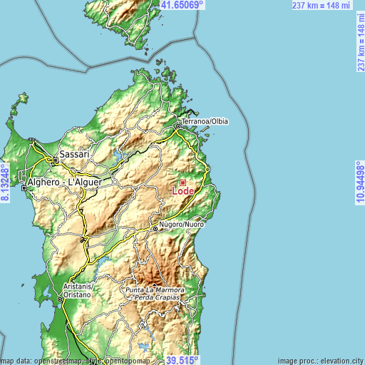 Topographic map of Lodè