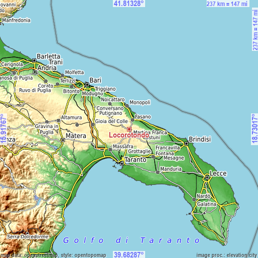 Topographic map of Locorotondo