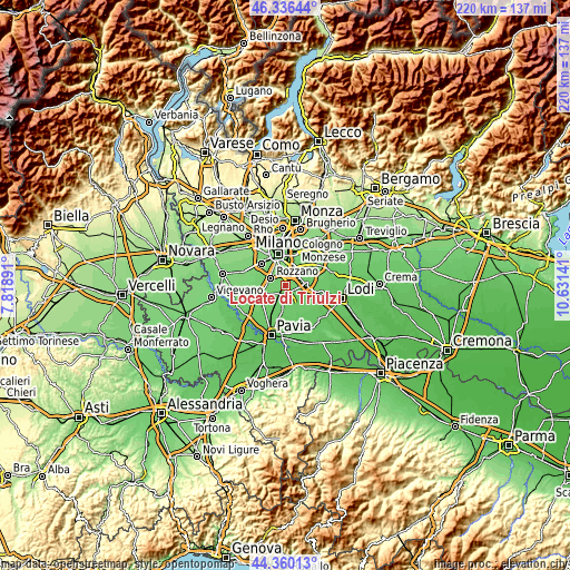 Topographic map of Locate di Triulzi