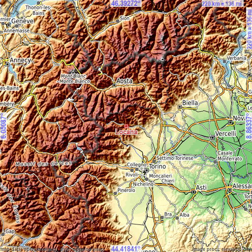 Topographic map of Locana