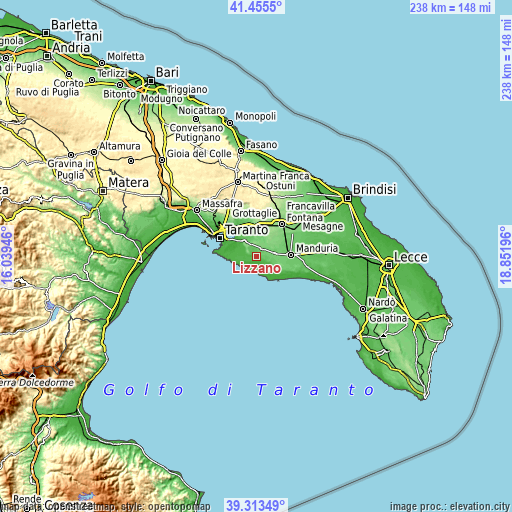 Topographic map of Lizzano