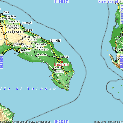 Topographic map of Lizzanello