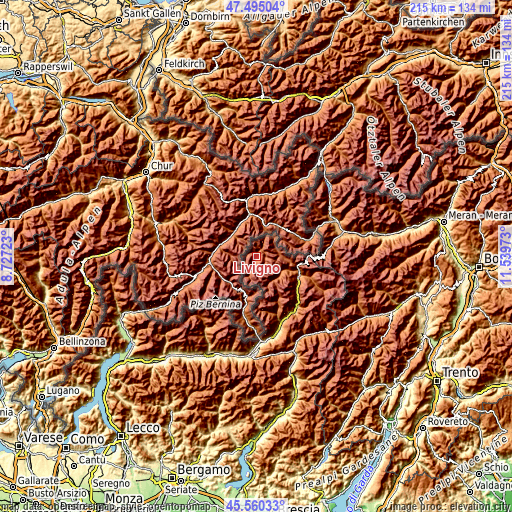 Topographic map of Livigno