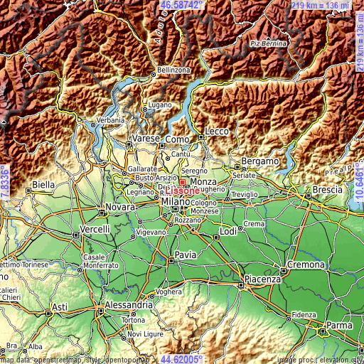 Topographic map of Lissone