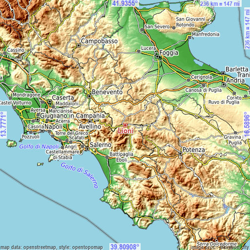 Topographic map of Lioni